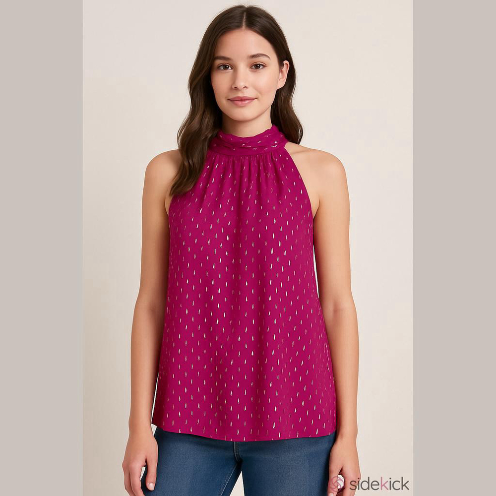 Ramy Brook Silk Blend Halter Top Small Magenta Pink Gold Metallic NWOT